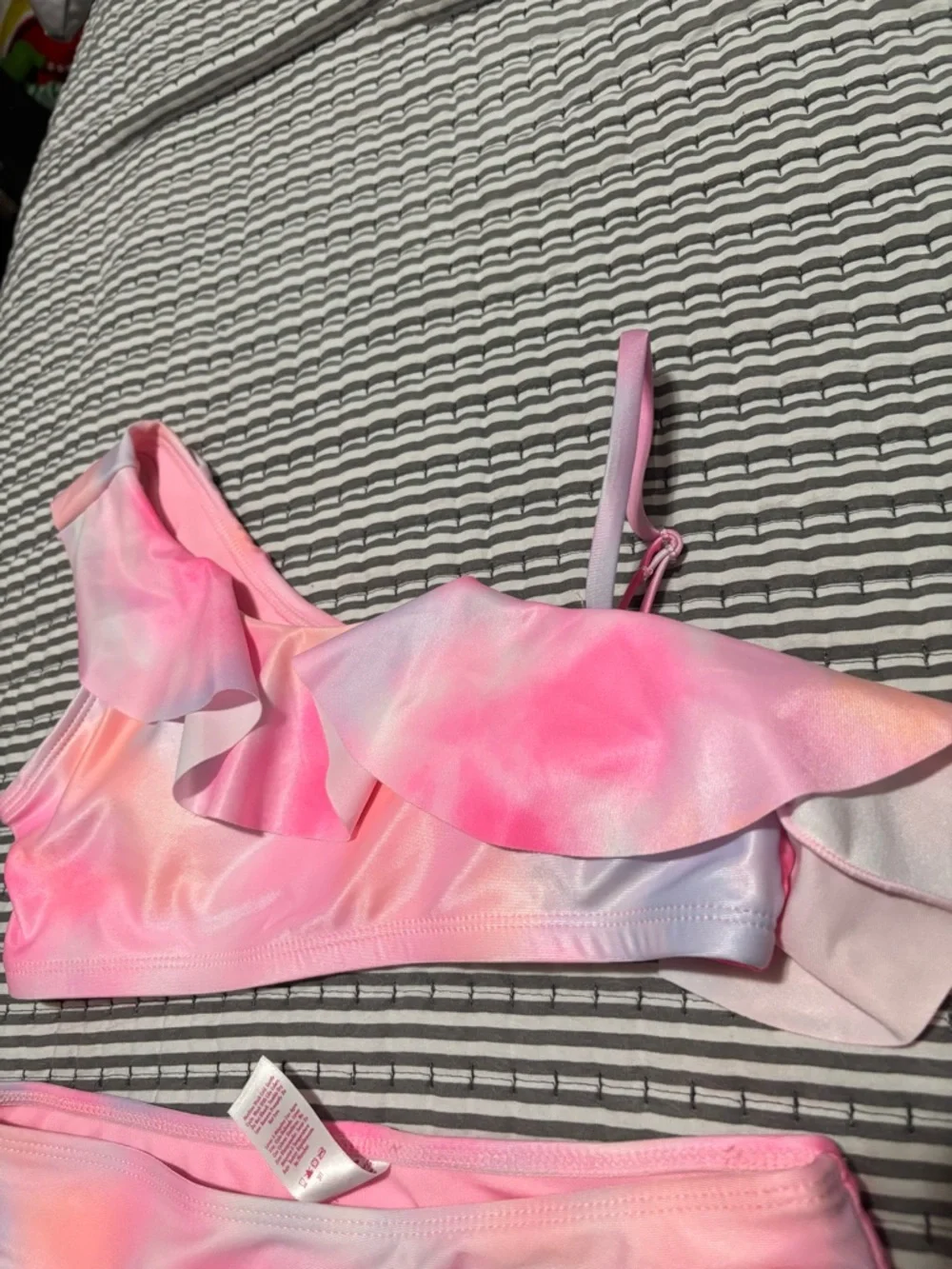 Justice Pink Tie-Dye One-Shoulder Ruffle Bikini